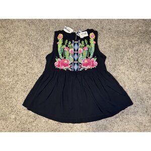 NWT SAVANNA JANE Floral Embroidery Blouse Top Southwestern Boho Artsy Coastal M